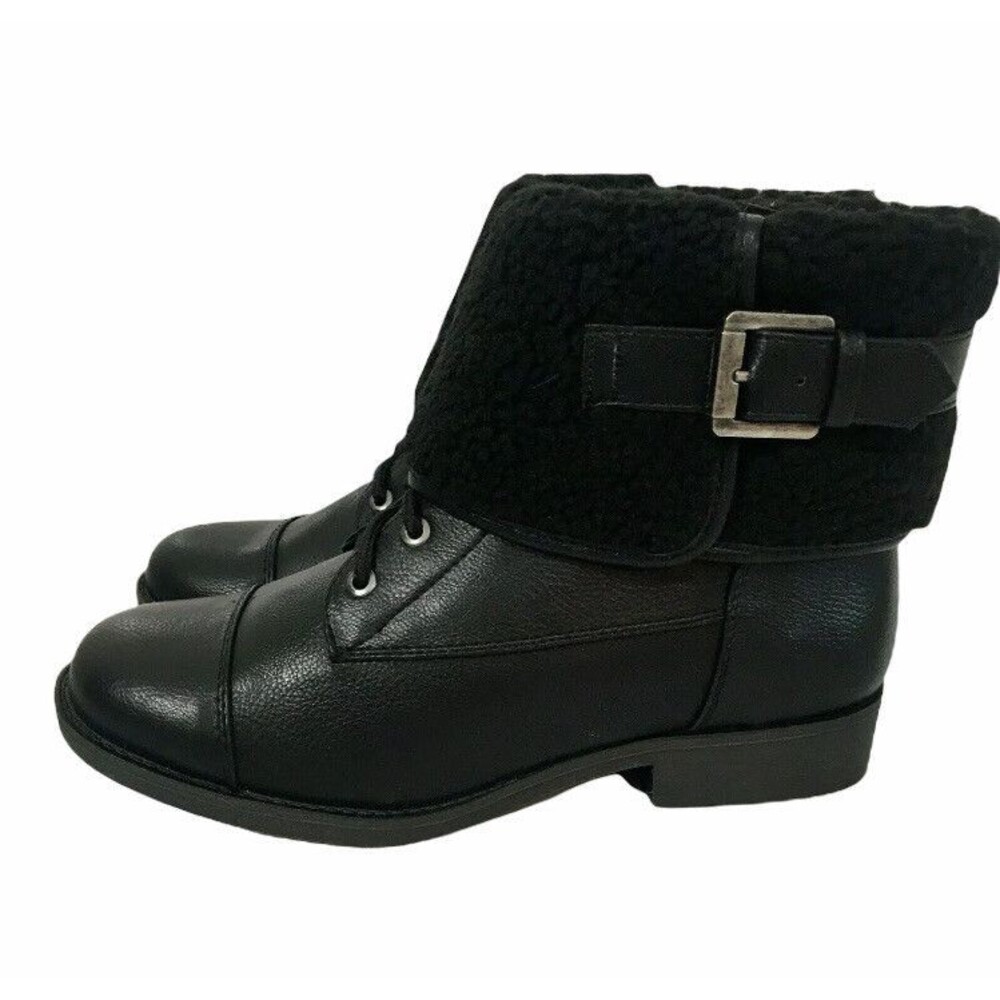 SO Ankle Boots Women's Size 6.5 Black Fleece Top Lace-Up New-With-Box Winter
